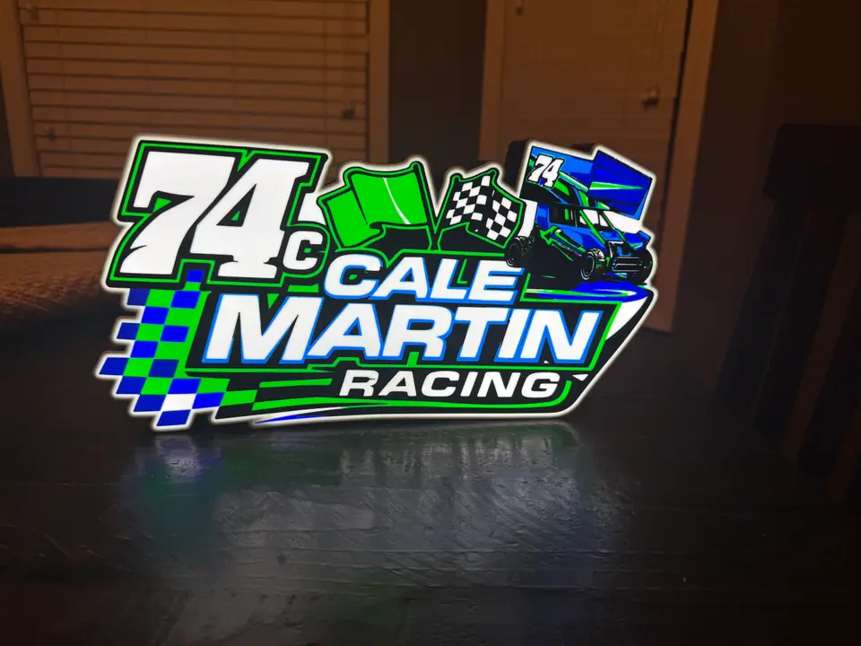Finished custom logo light box display ready for a customer
