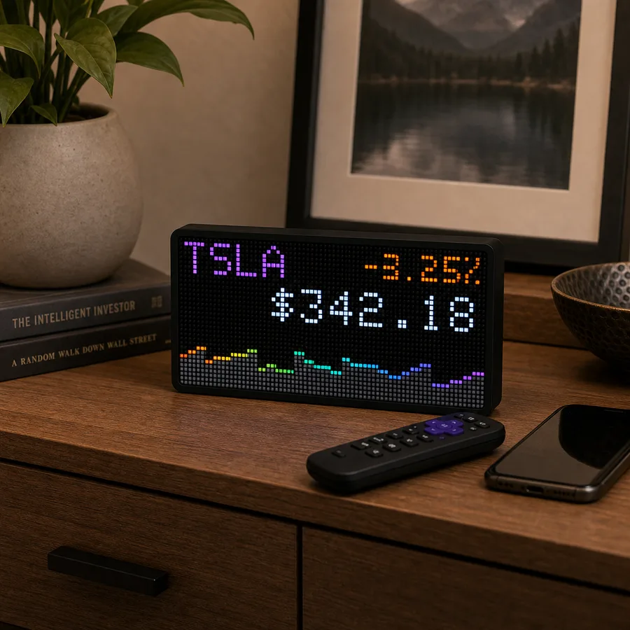 LumaGlow Edge Tesla stock display on a media console